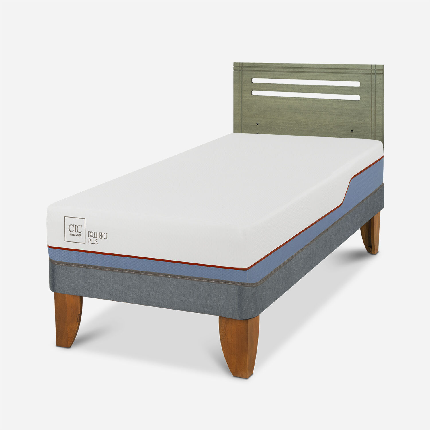 Cama Europea 1,5 Plazas Excellence Plus + Respaldo M&uacute;nich Olivo