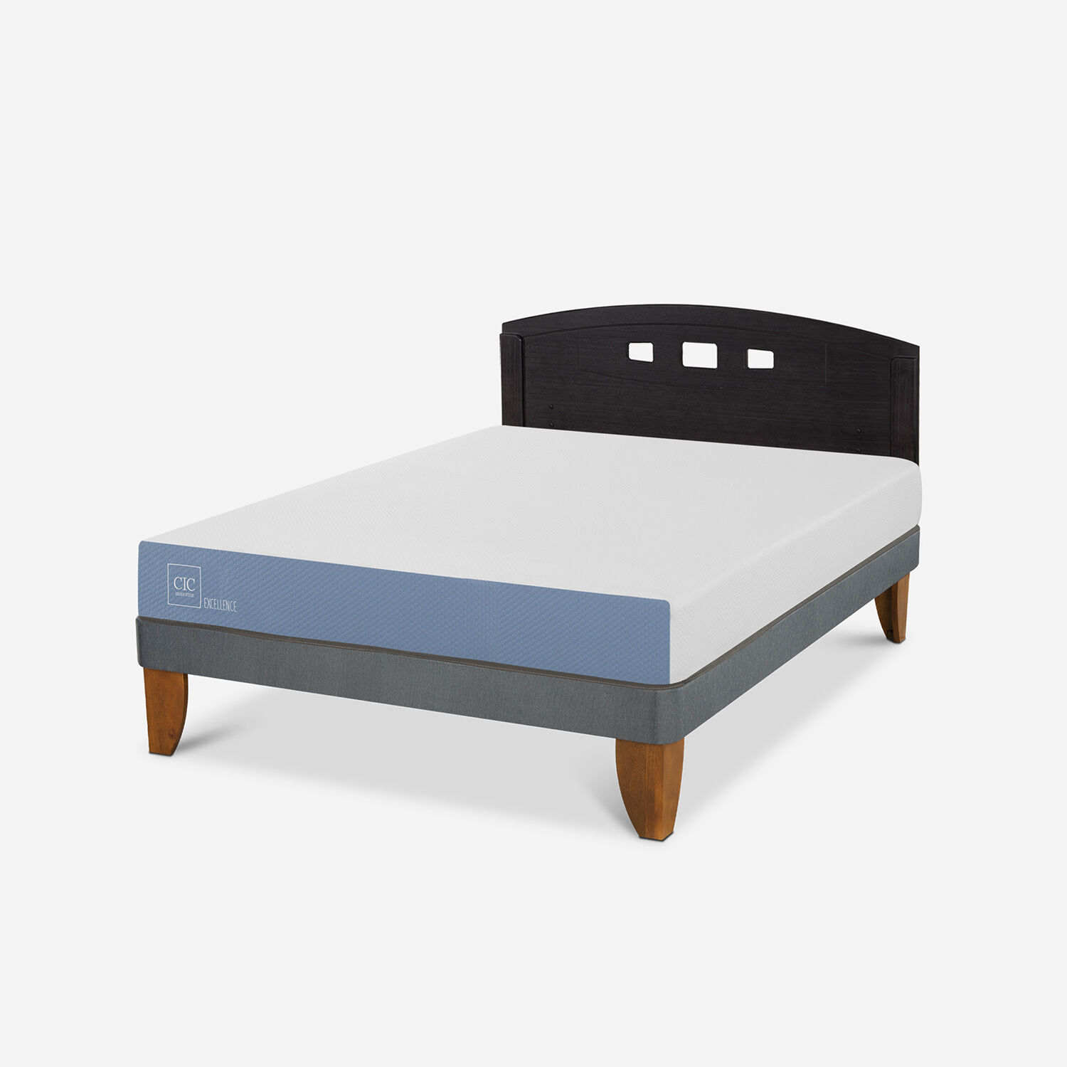 Cama Europea 2 Plazas Excellence Base Normal + Respaldo Gales Negro