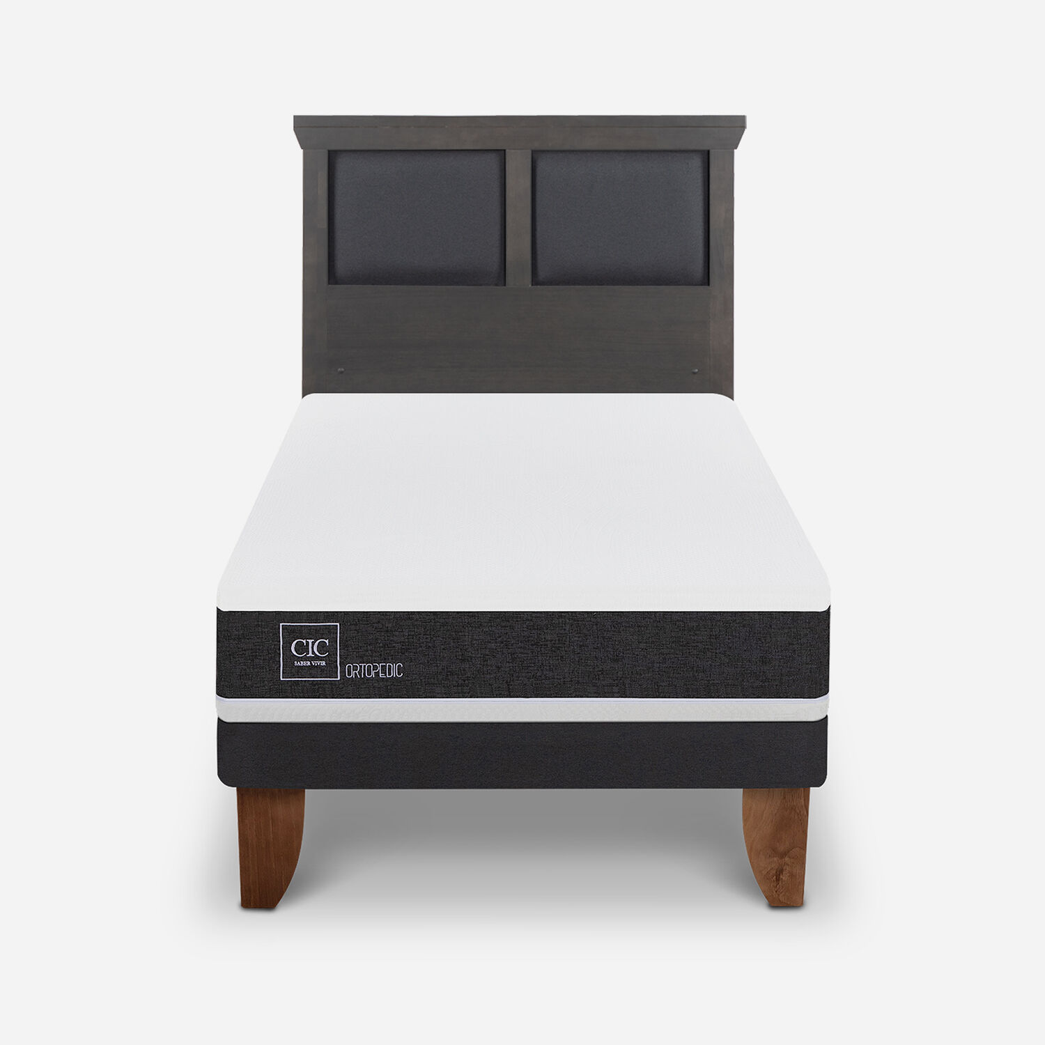 Cama Europea 1,5 Plazas Ortopedic + Respaldo Torino Gris