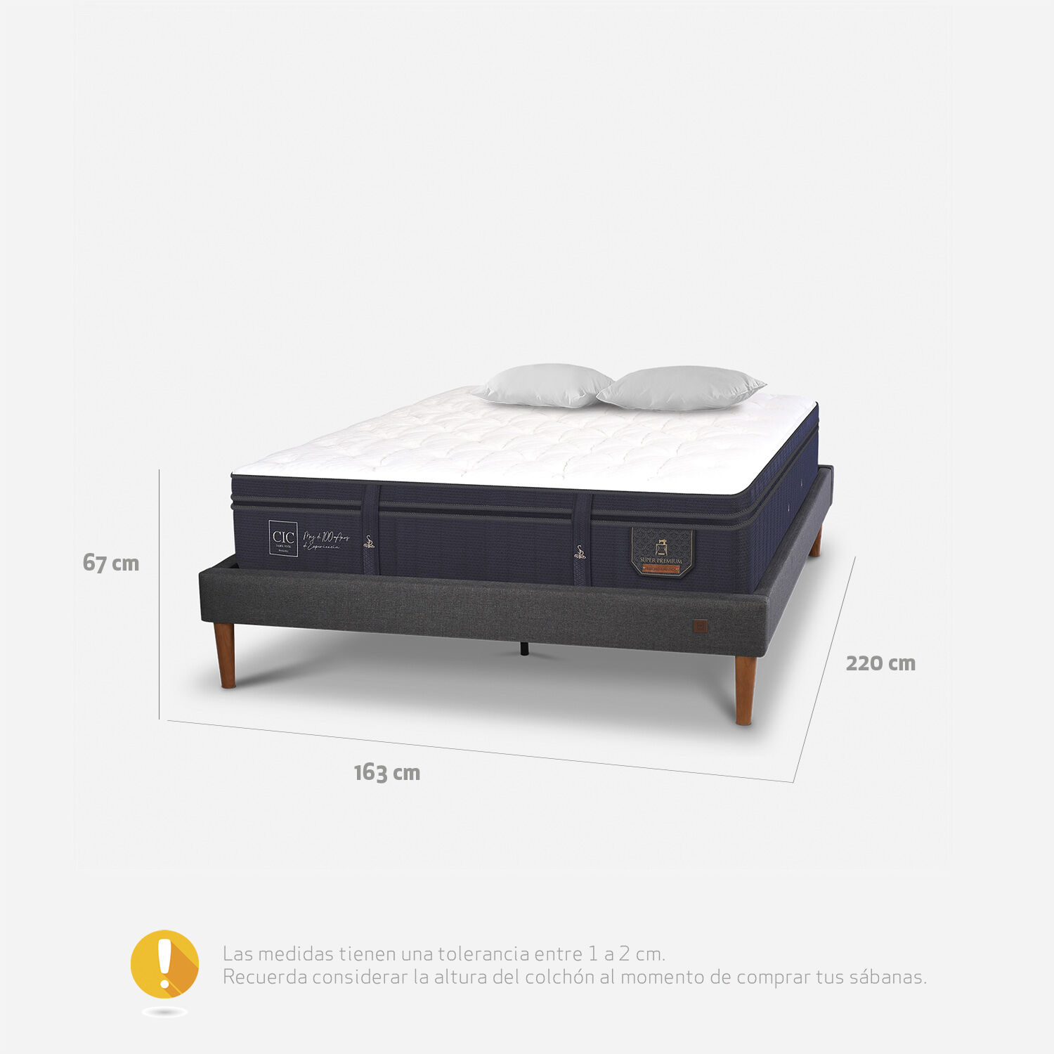 Cama Europea Curve 2 Plazas Super Premium + Almohada