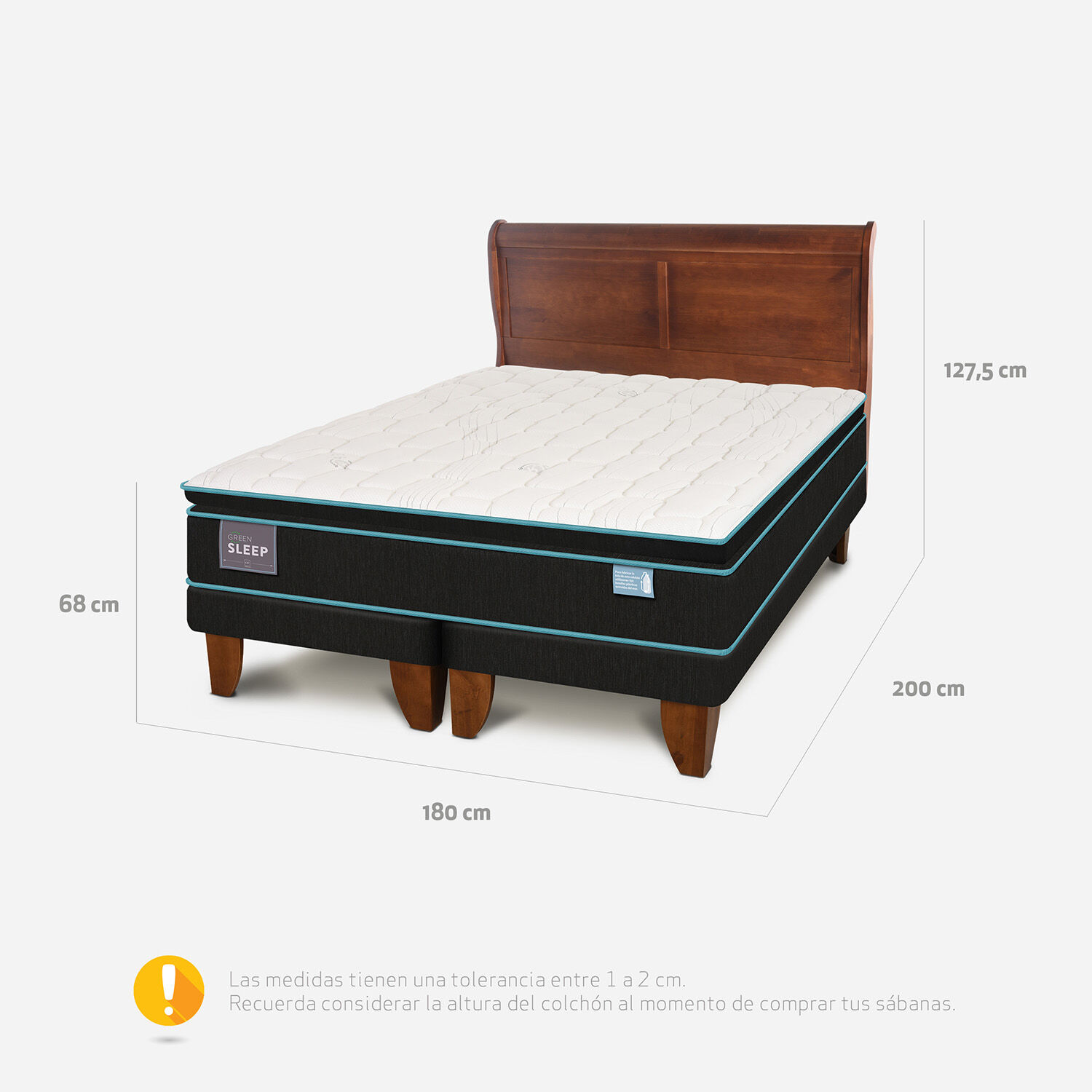 Cama Europea King Green Sleep + Respaldo Miró Caramel