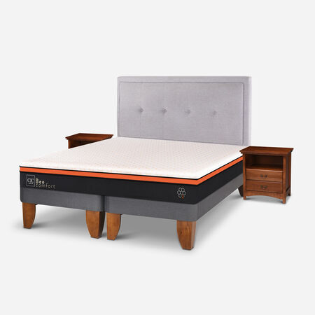 Cama Europea 2 Plazas Bee Comfort Base Dividida + Set Ganges