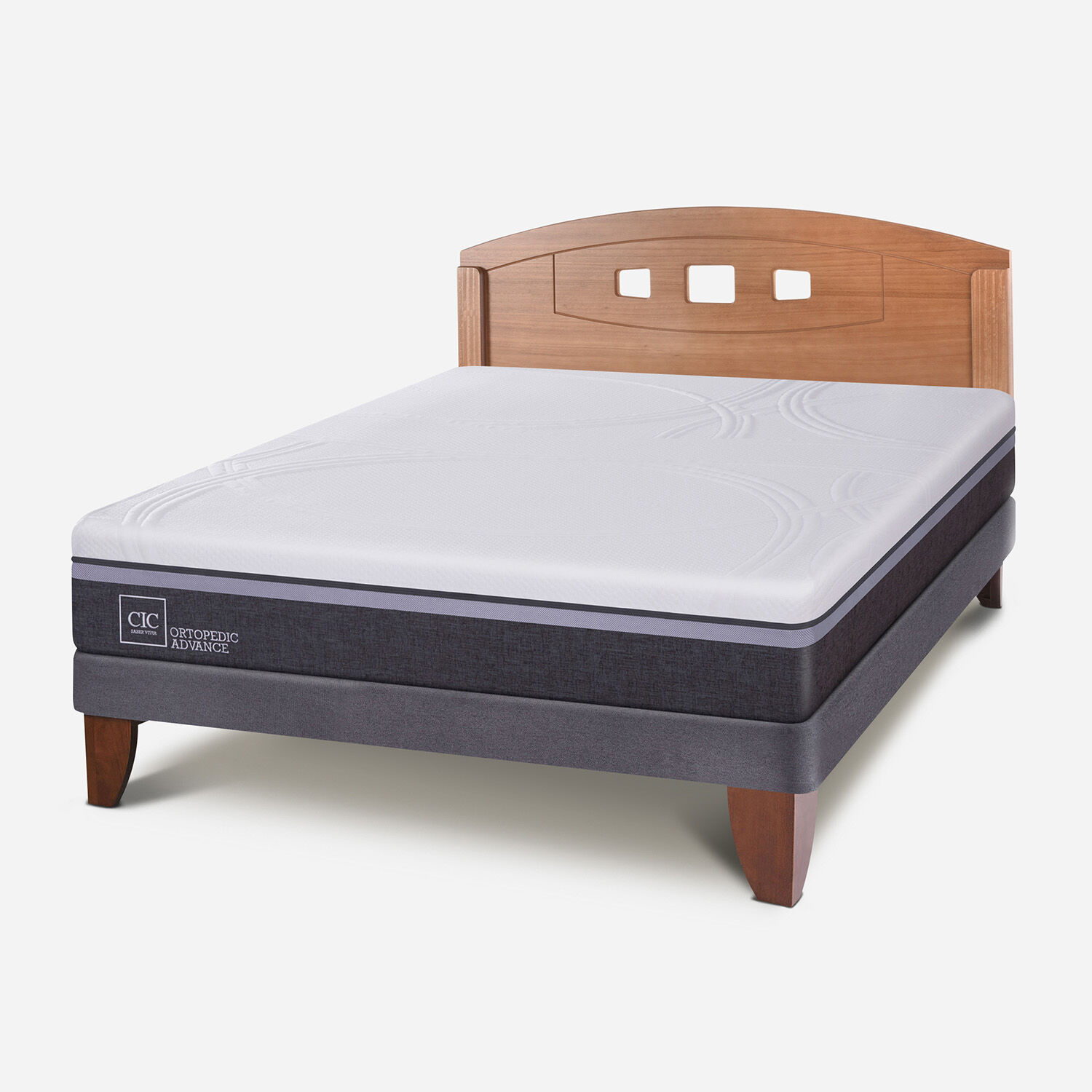 Cama Europea 2 Plazas Ortopedic Advance Base Normal + Respaldo Gales Caramel
