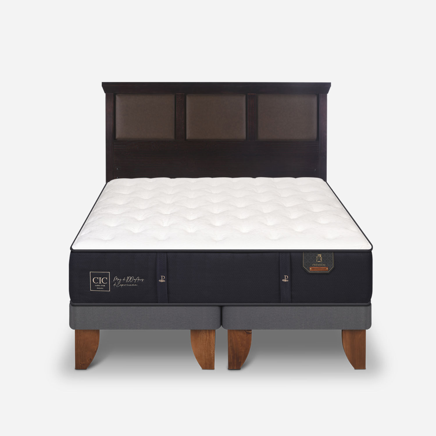 Cama Europea 2 Plazas Premium Base Dividida + Respaldo Torino Chocolate