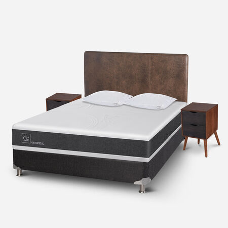 Box Spring 2 Plazas Ortopedic Base Normal 5 Zonas + Almohadas Viscoel&aacute;sticas + Set Baker