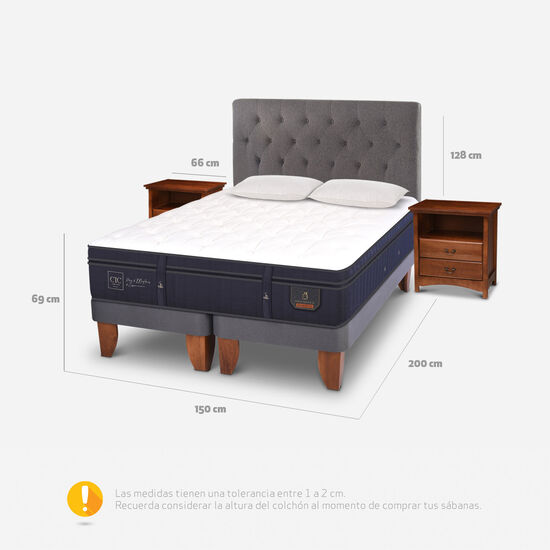 Cama Europea 2 Plazas Base Dividida Super Premium + Set Kaveri + Almohadas de Pluma