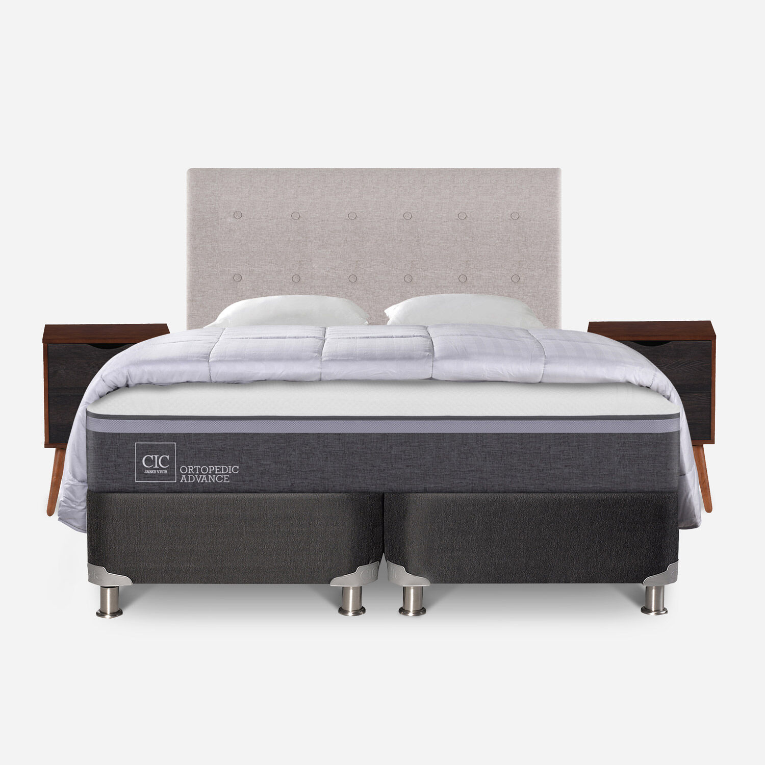 Box Spring 2 Plazas Ortopedic Advance Base Dividida 5 Zonas + Almohadas + Plum&oacute;n + Set Tigris
