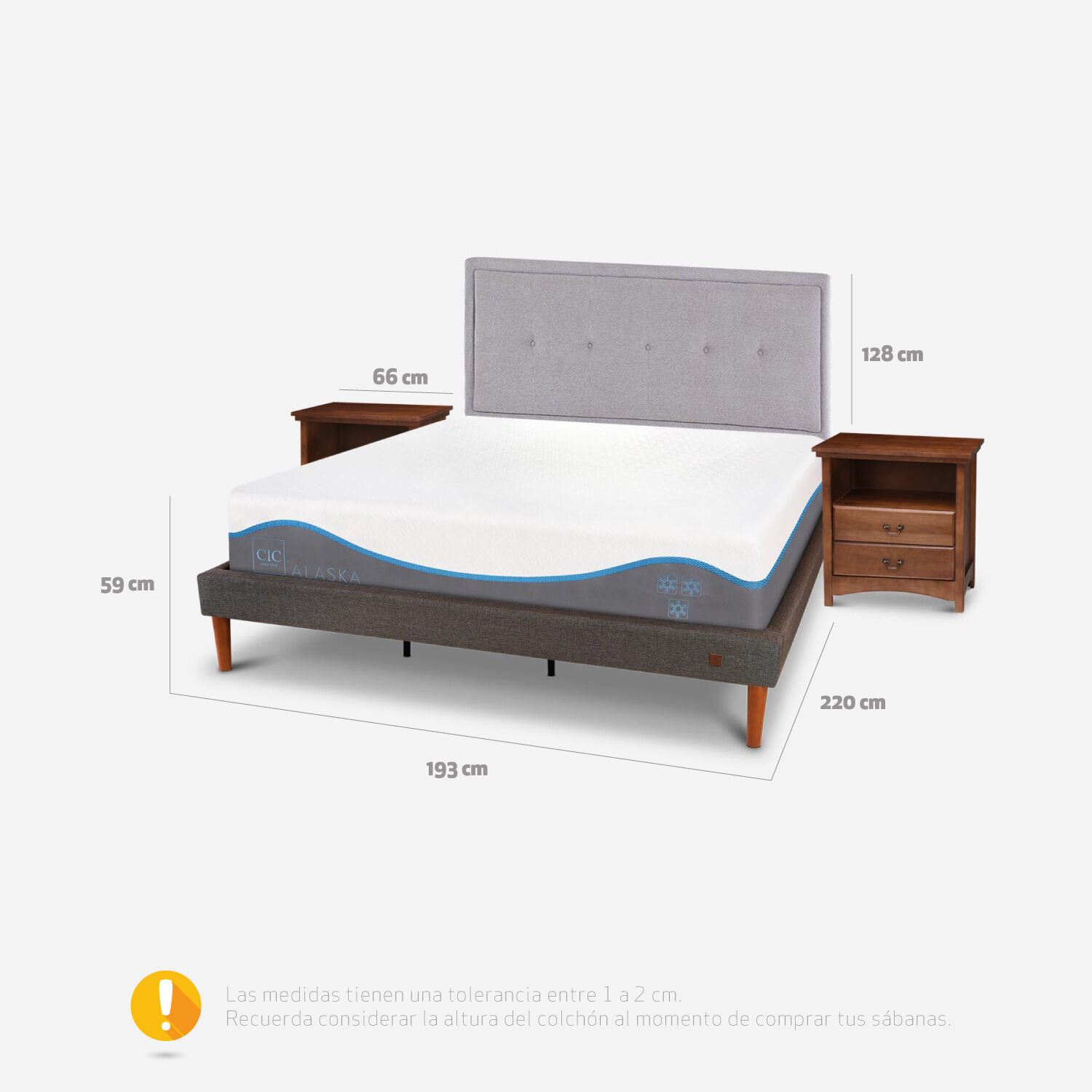 Cama Europea Curve King Alaska + Set Ganges