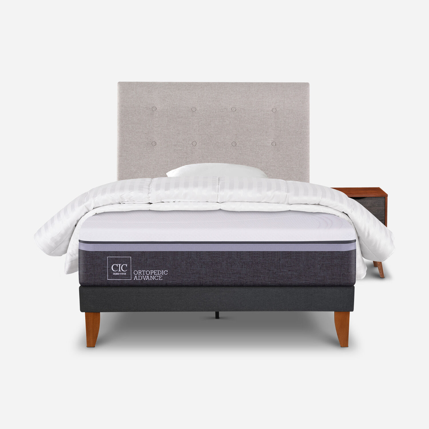 Cama Europea Curve 1,5 Plazas Ortopedic Advance + Set Tigris + Almohada + Plum&oacute;n