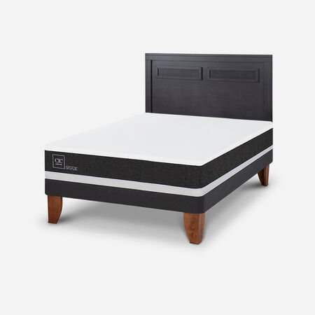 Cama Europea 2 Plazas Ortopedic Base Normal + Respaldo Milán Negro