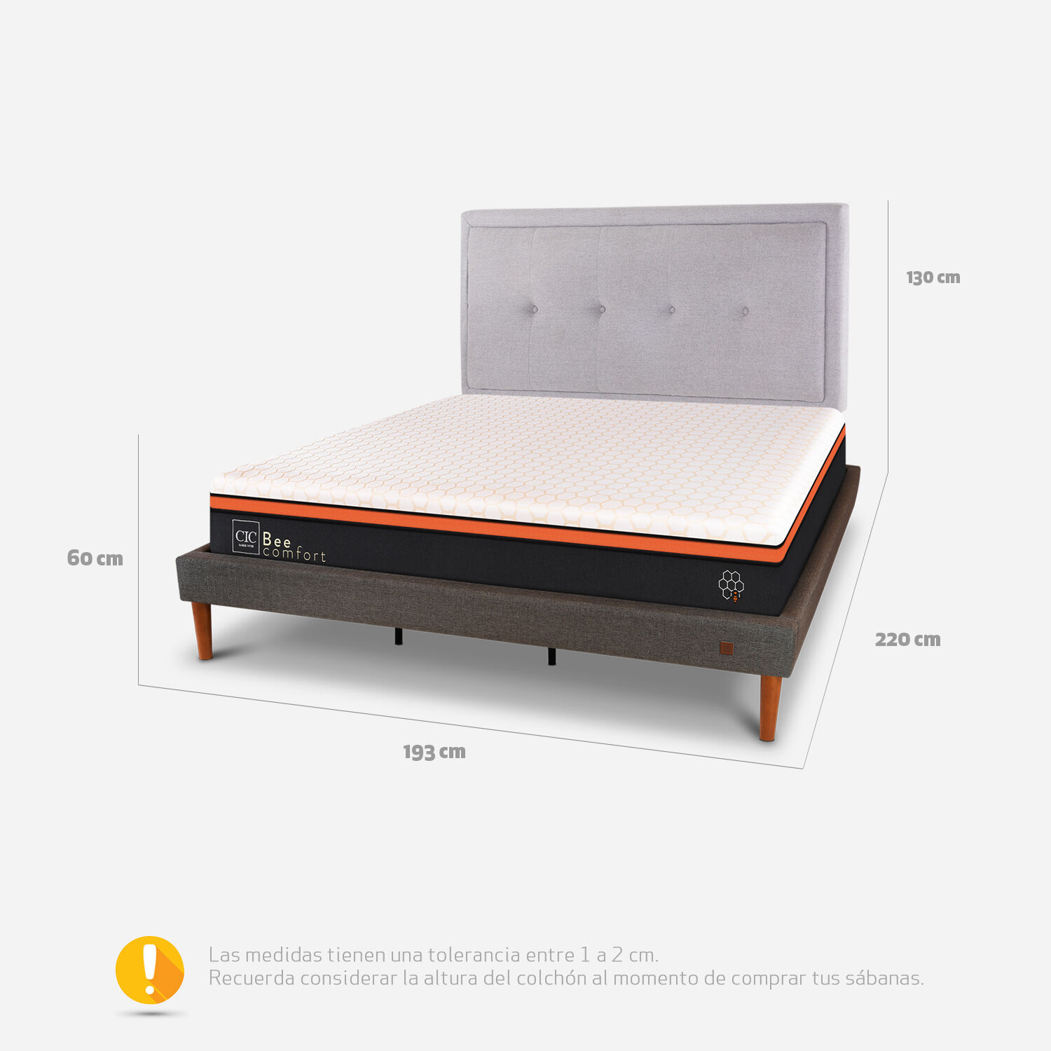 Cama Europea Curve King Bee Comfort + Respaldo Ganges
