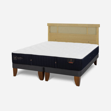 Cama Europea 2 Plazas Premium Base Dividida + Respaldo Dublín Mostaza