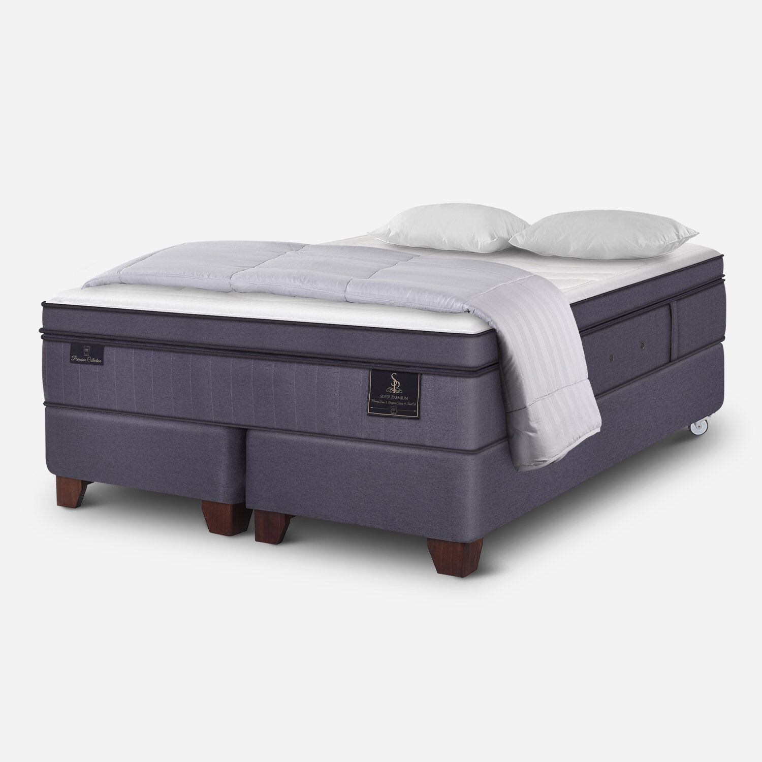 Box Spring King Super Premium + Almohadas + Plum&oacute;n