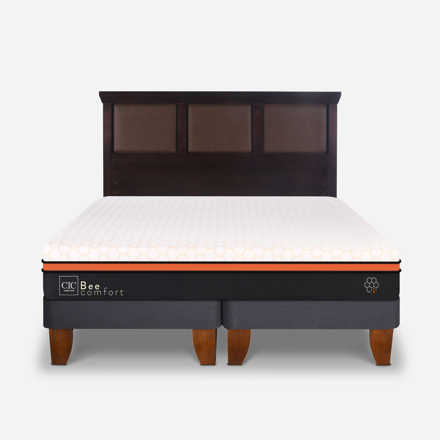 Cama Europea 2 Plazas Bee Comfort Base Dividida + Respaldo Torino Chocolate