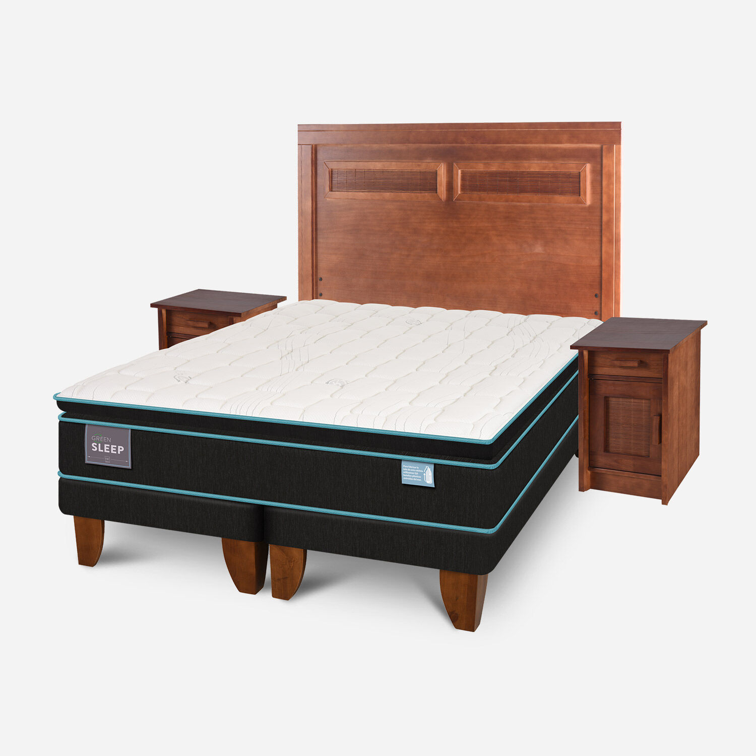 Cama Europea 2 Plazas Green Sleep Base Dividida + Set Milán Caramel