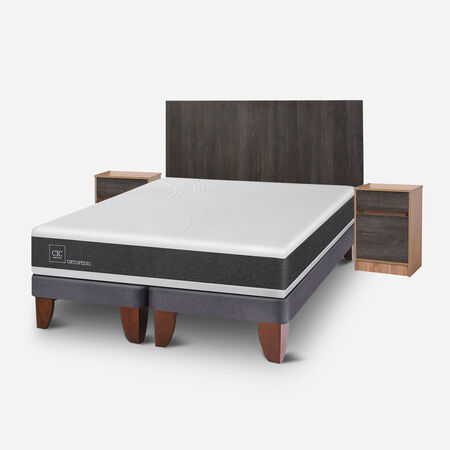 Cama Europea 2 Plazas Ortopedic Base Dividida + Set Espresso