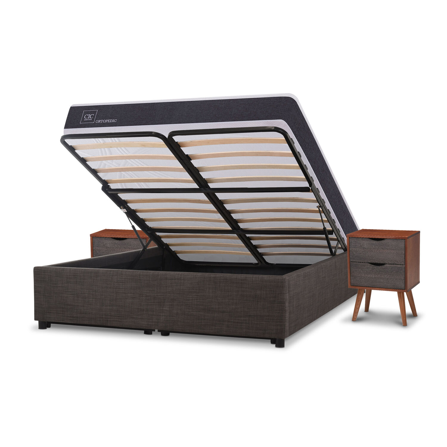 Cama Space Box 2 Plazas Ortopedic + Velador N&iacute;ger