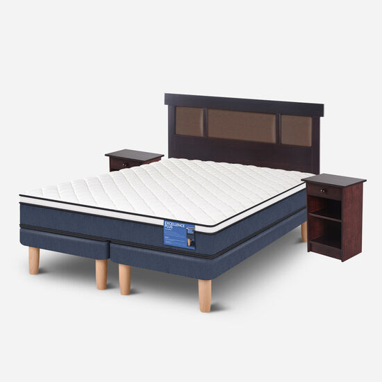 Cama Europea 2 Plazas Excellence Plus Base Dividida + Set Dublín Choc