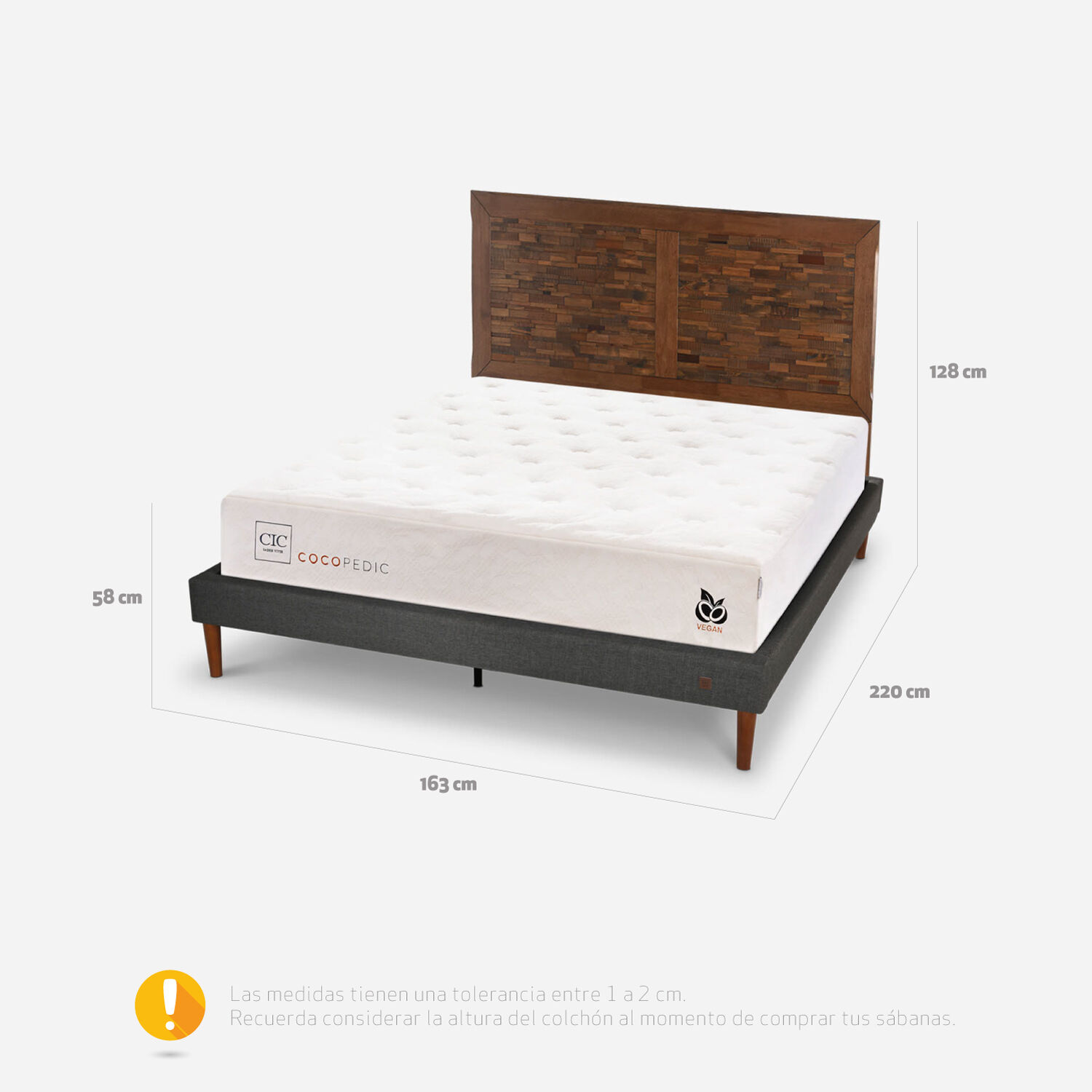 Cama Europea Curve 2 Plazas Cocopedic + Respaldo Antique