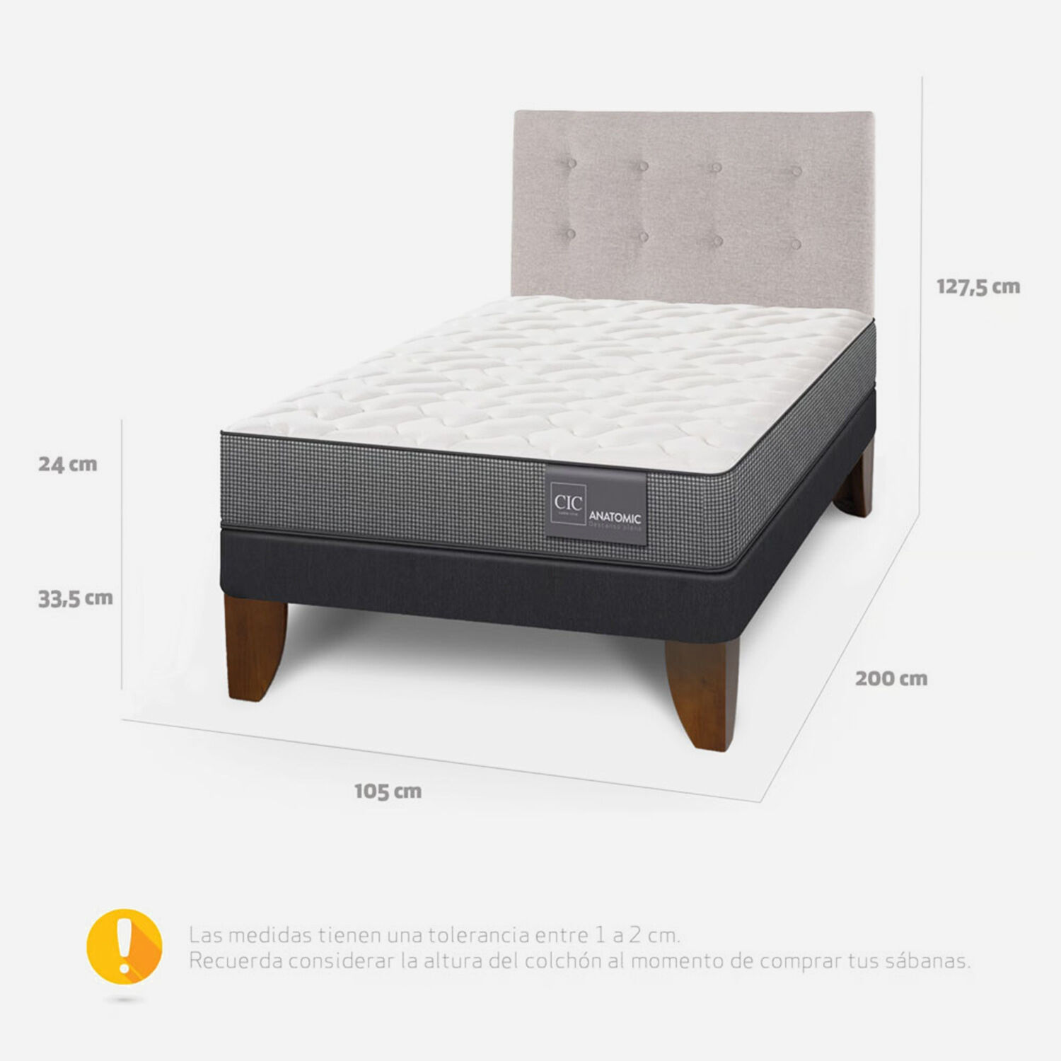 Cama Europea 1,5 Plazas Anatomic + Set Tigris