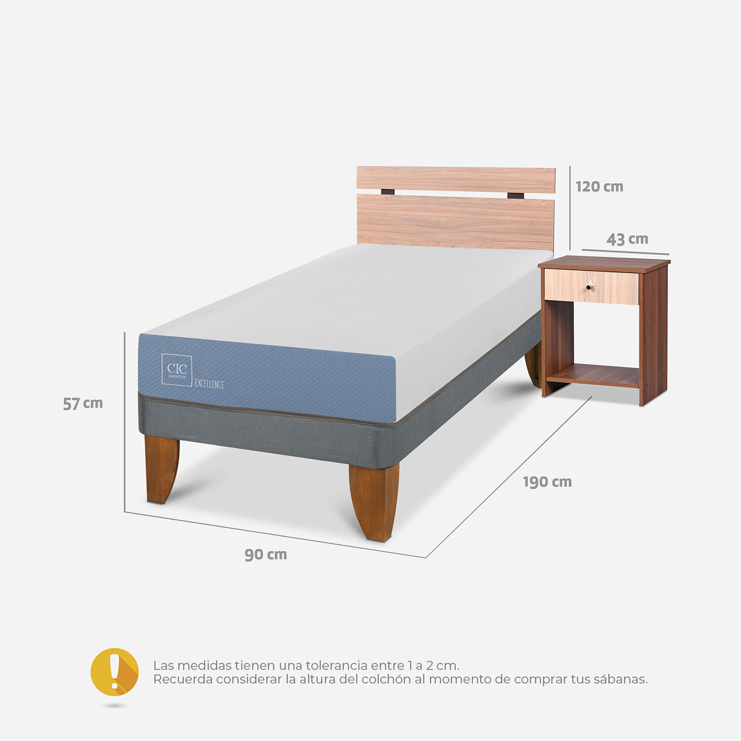 Cama Europea 1 Plaza Excellence + Set Olmo