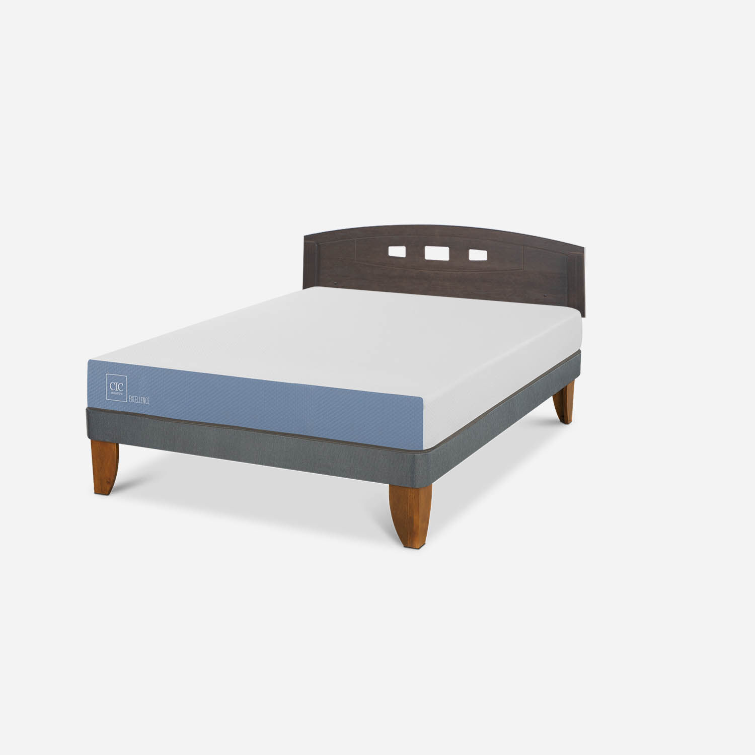 Cama Europea 2 Plazas Excellence Base Normal + Respaldo Gales Gris