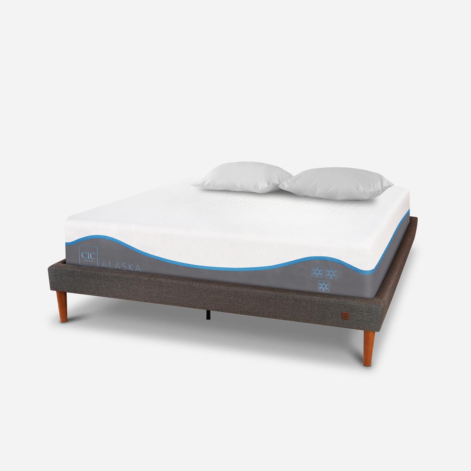Cama Europea Curve 2 Plazas Alaska + Almohadas Viscoelásticass