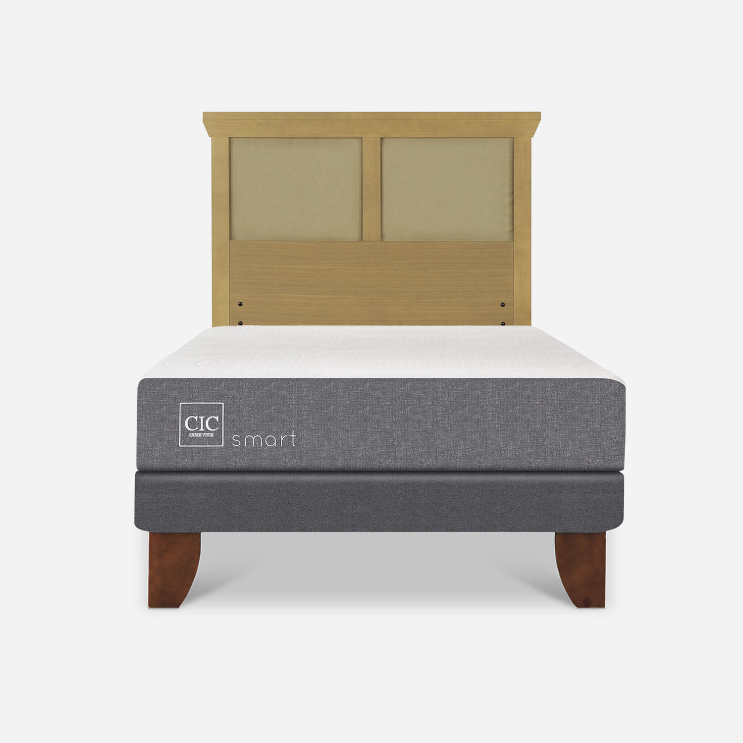 Cama Europea 1,5 Plazas Smart + Respaldo Torino Mostaza