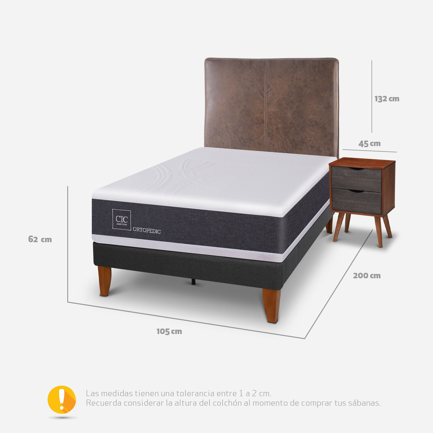 Cama Europea Curve 1,5 Plazas Ortopedic + Set Baker