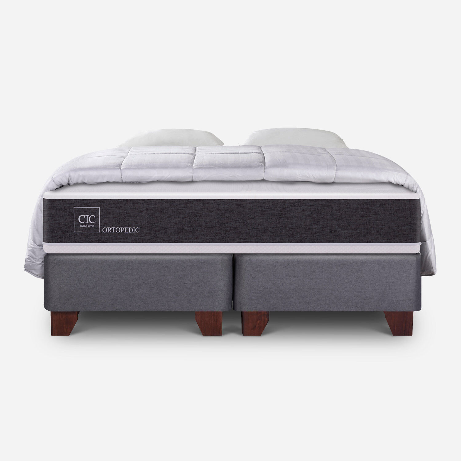 Box Spring 2 Plazas Ortopedic Base Dividida + Almohadas + Plum&oacute;n
