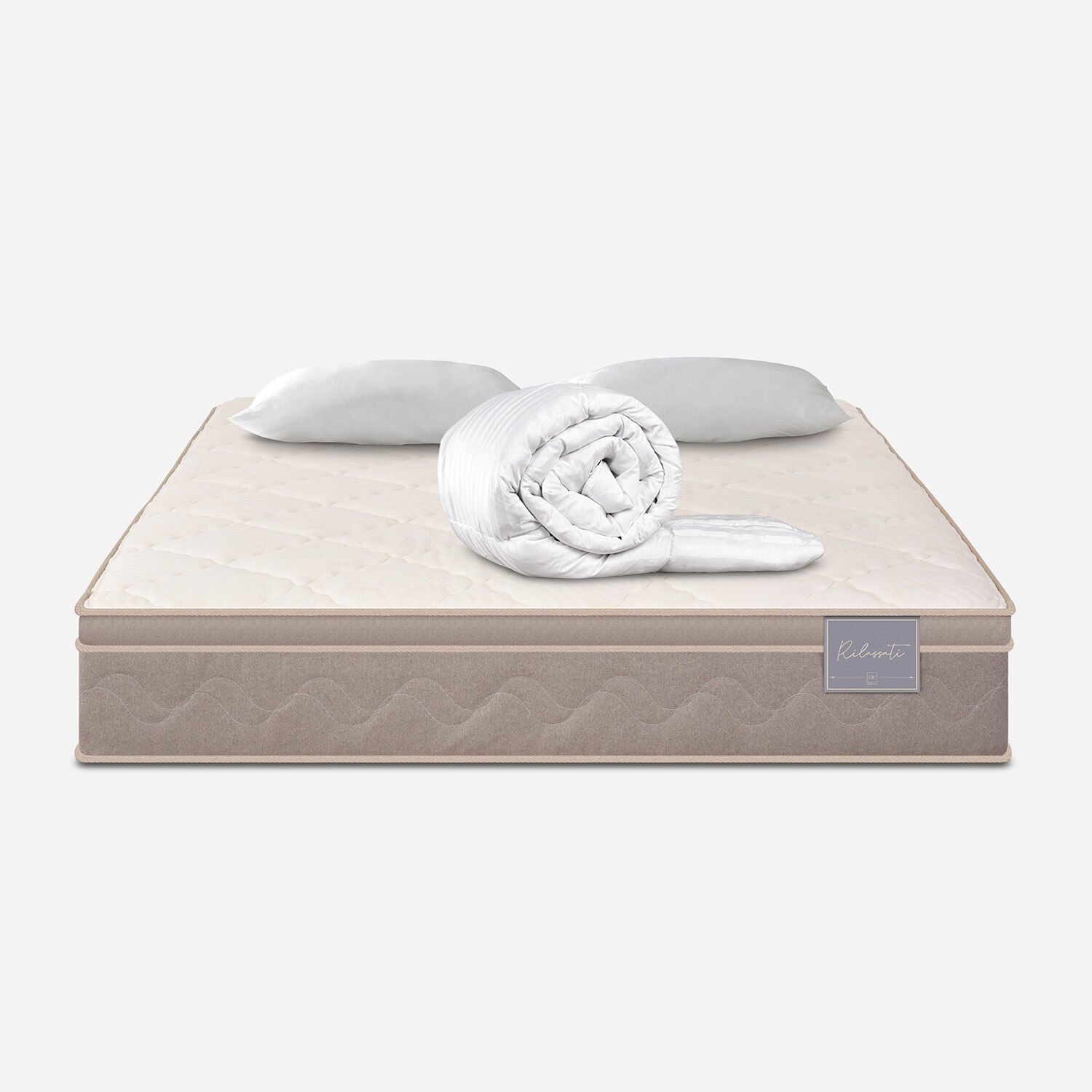 Colchón 2 Plazas Rilassati 150x200 + Almohadas Viscoelásticas + Plumón