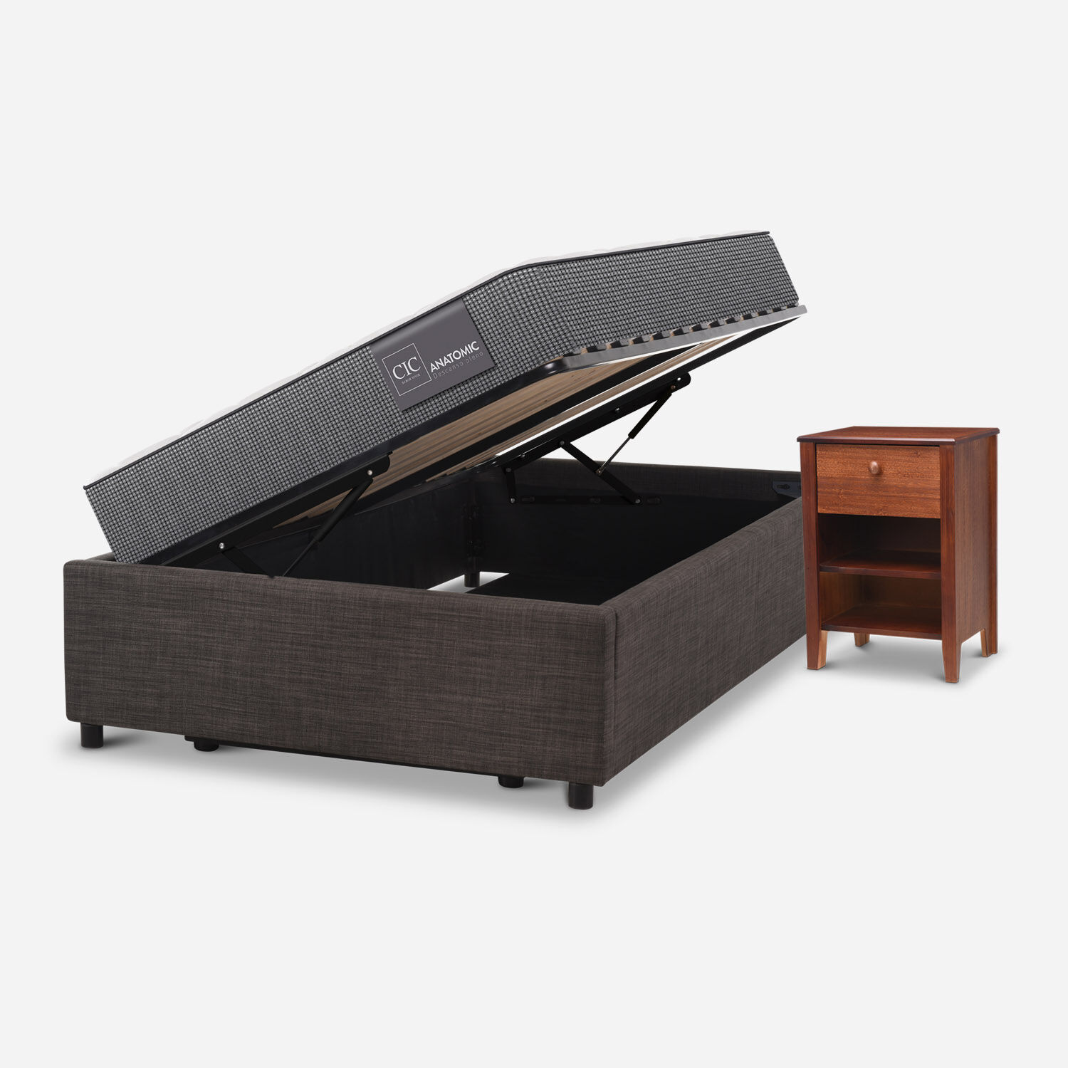 Cama Space Box 1,5 Plazas Anatomic + Velador Torino Caramel 