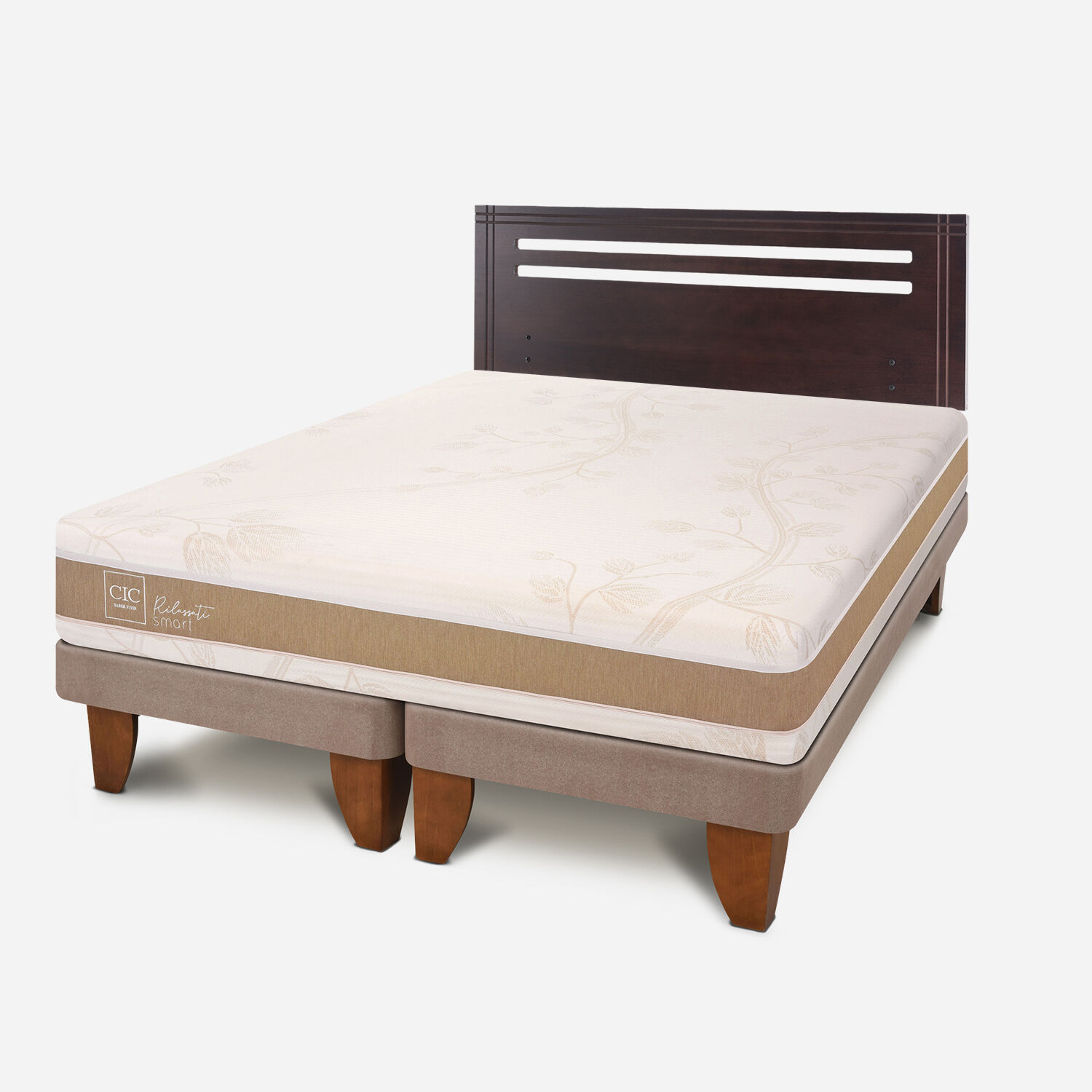 Cama Europea 2 Plazas Base Dividida Rilassati Smart + Respaldo Múnich