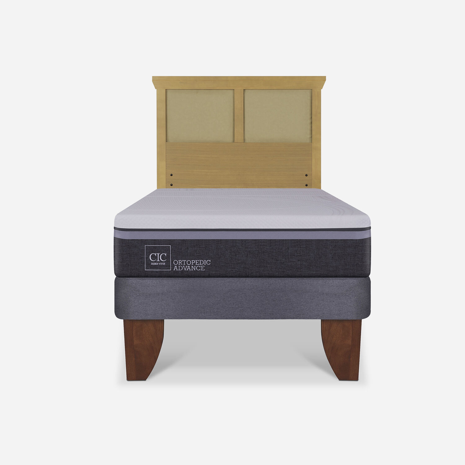 Cama Europea 1,5 Plazas Ortopedic Advance + Respaldo Torino Mostaza