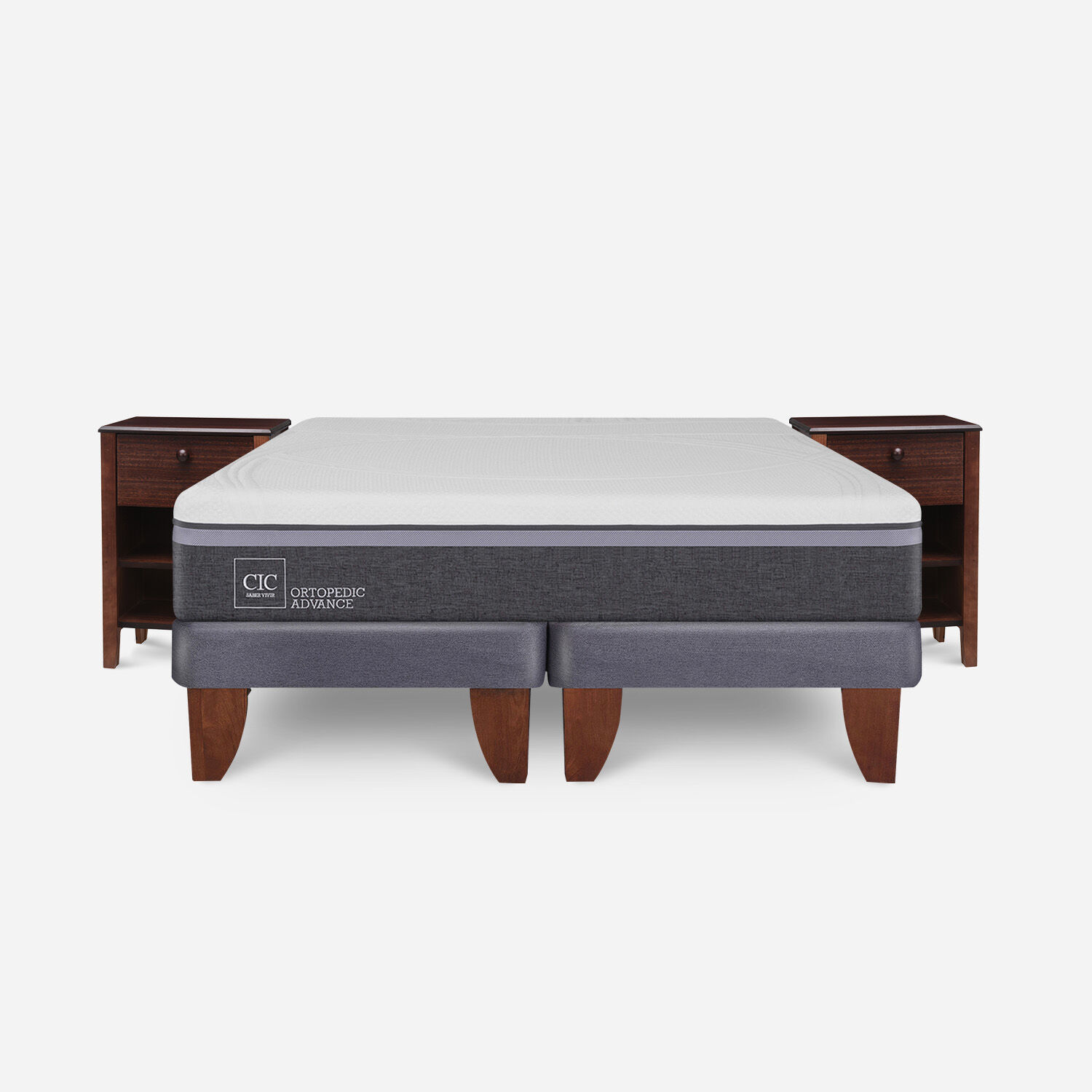 Cama Europea 2 Plazas Base Dividida Ortopedic Advance + Veladores Torino Choc