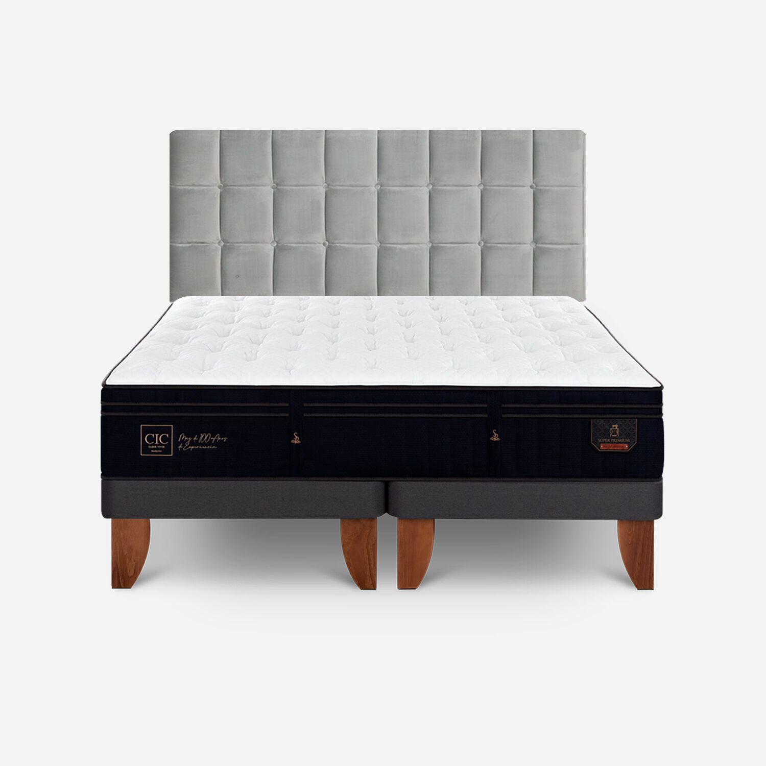 Cama Europea 2 Plazas Super Premium Base Dividida + Respaldo Sile