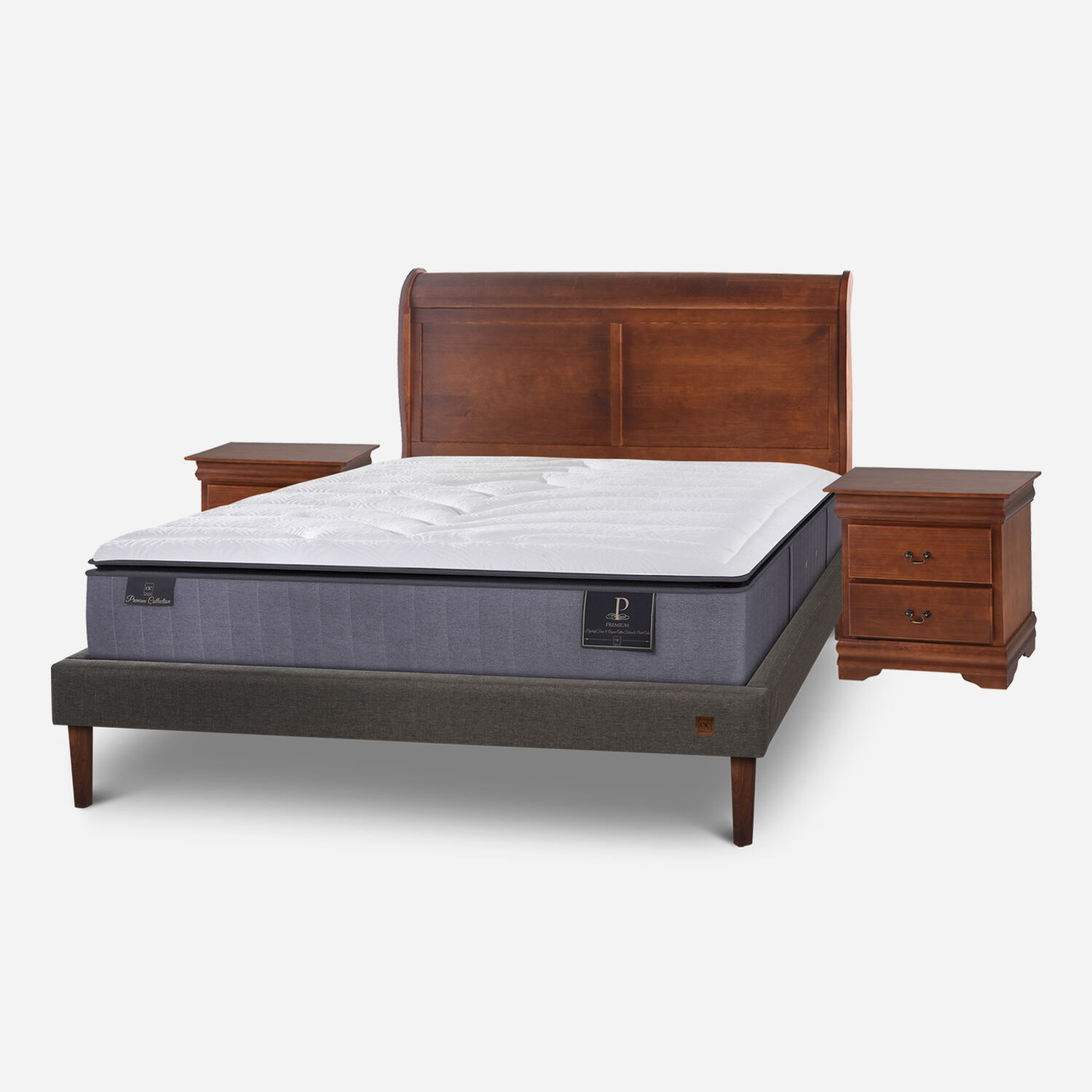 Cama Europea Curve 2 Plazas Premium + Set Mir&oacute; Caramel