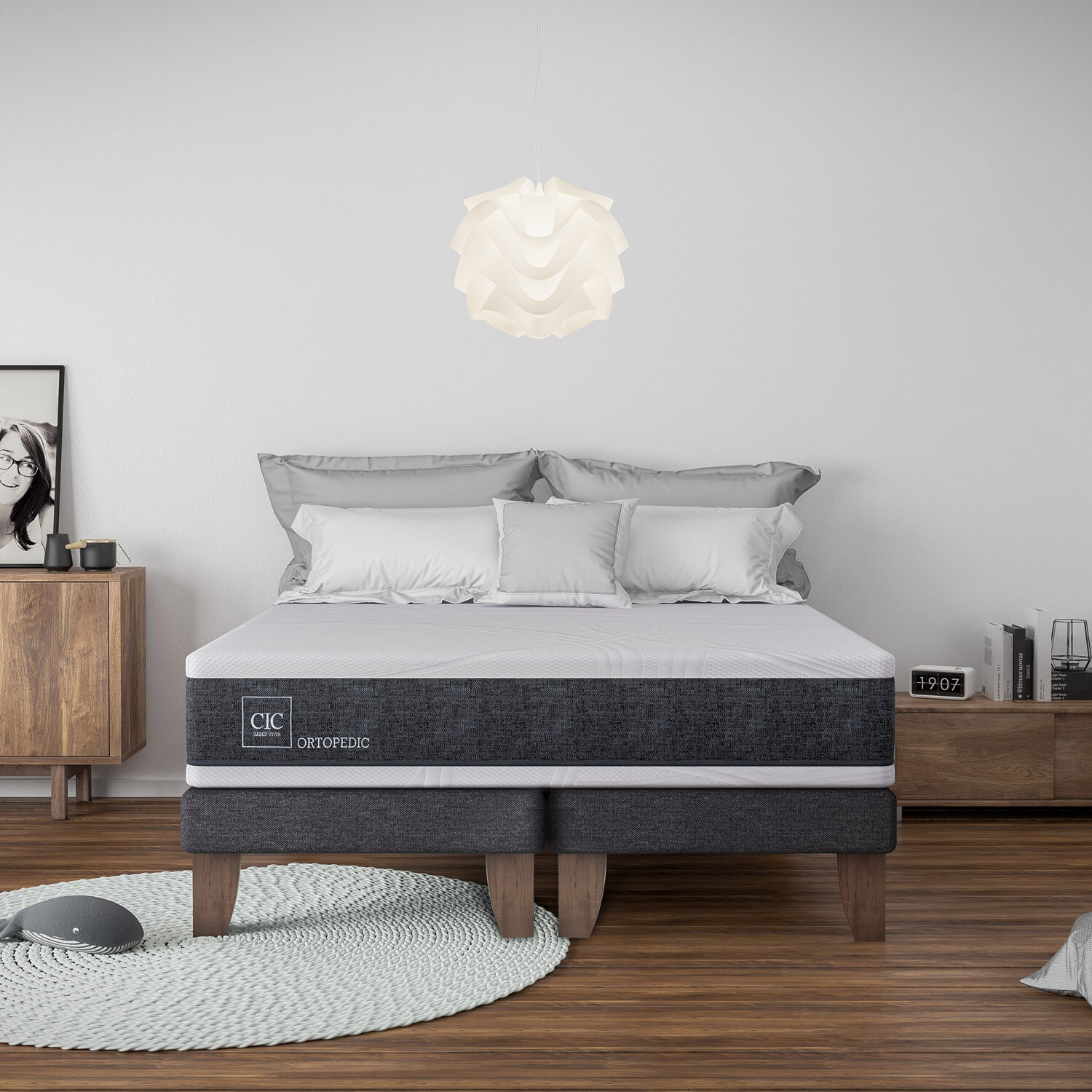 Cama Europea 2 Plazas Ortopedic Base Dividida + Almohadas Down Alternative