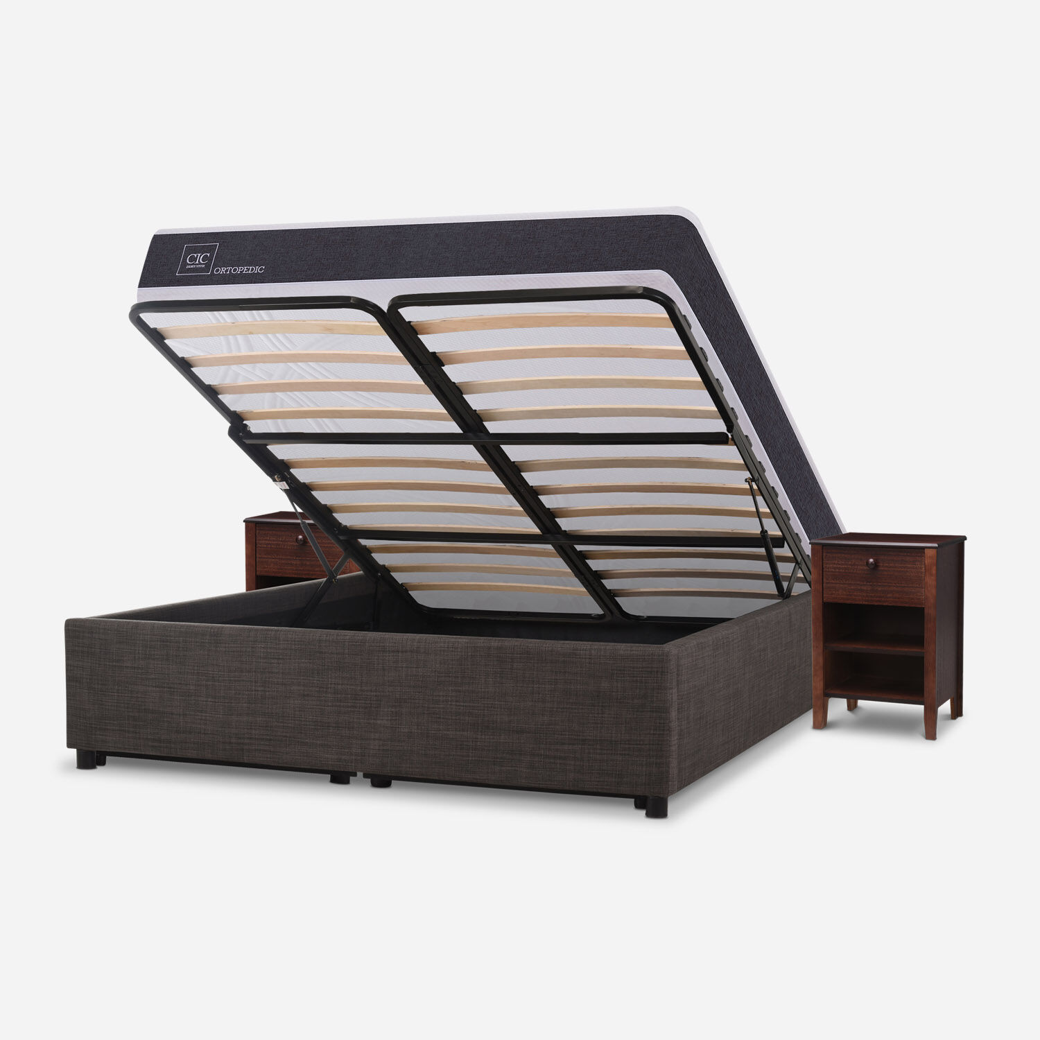 Cama Space Box 2 Plazas Ortopedic + Velador Torino Chocolate