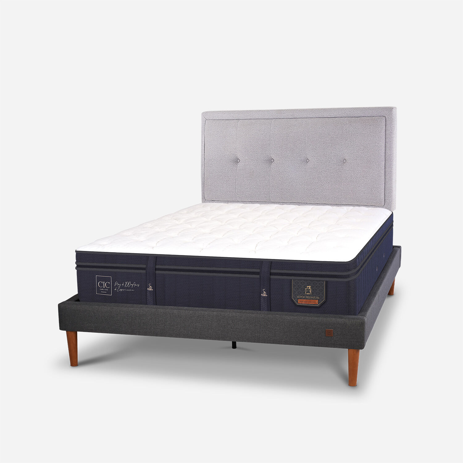 Cama Europea Curve 2 Plazas Super Premium + Respaldo Ganges