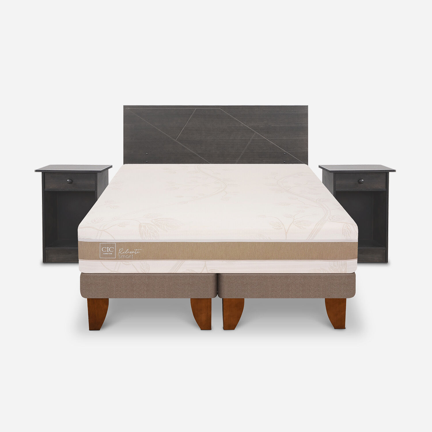 Cama Europea 2 Plazas Rilassati Infinity Set Villarrica Gris