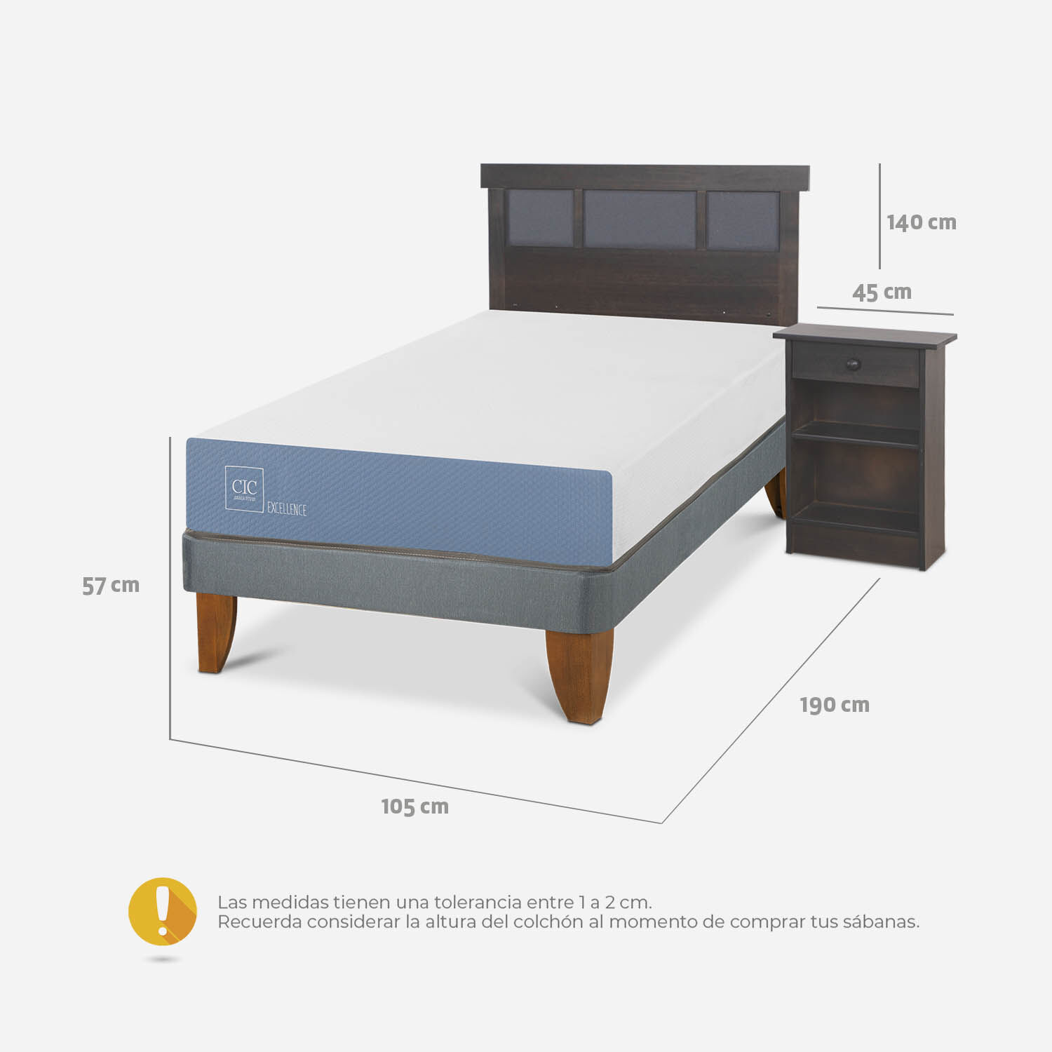 Cama Europea 1,5 Plazas Excellence + Set Dubl&iacute;n Gris