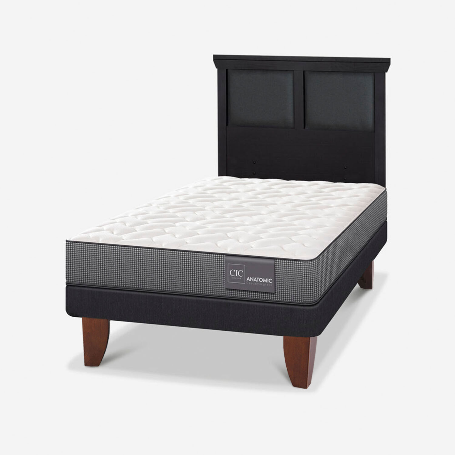 Cama Europea 1,5 Plazas Anatomic + Respaldo Torino Negro