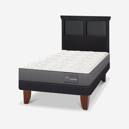 Cama Europea 1,5 Plazas Anatomic + Respaldo Torino Negro