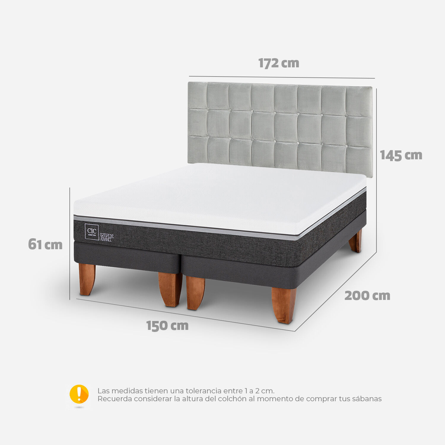 Cama Europea 2 Plazas Ortopedic Advance Base Dividida + Respaldo Sile