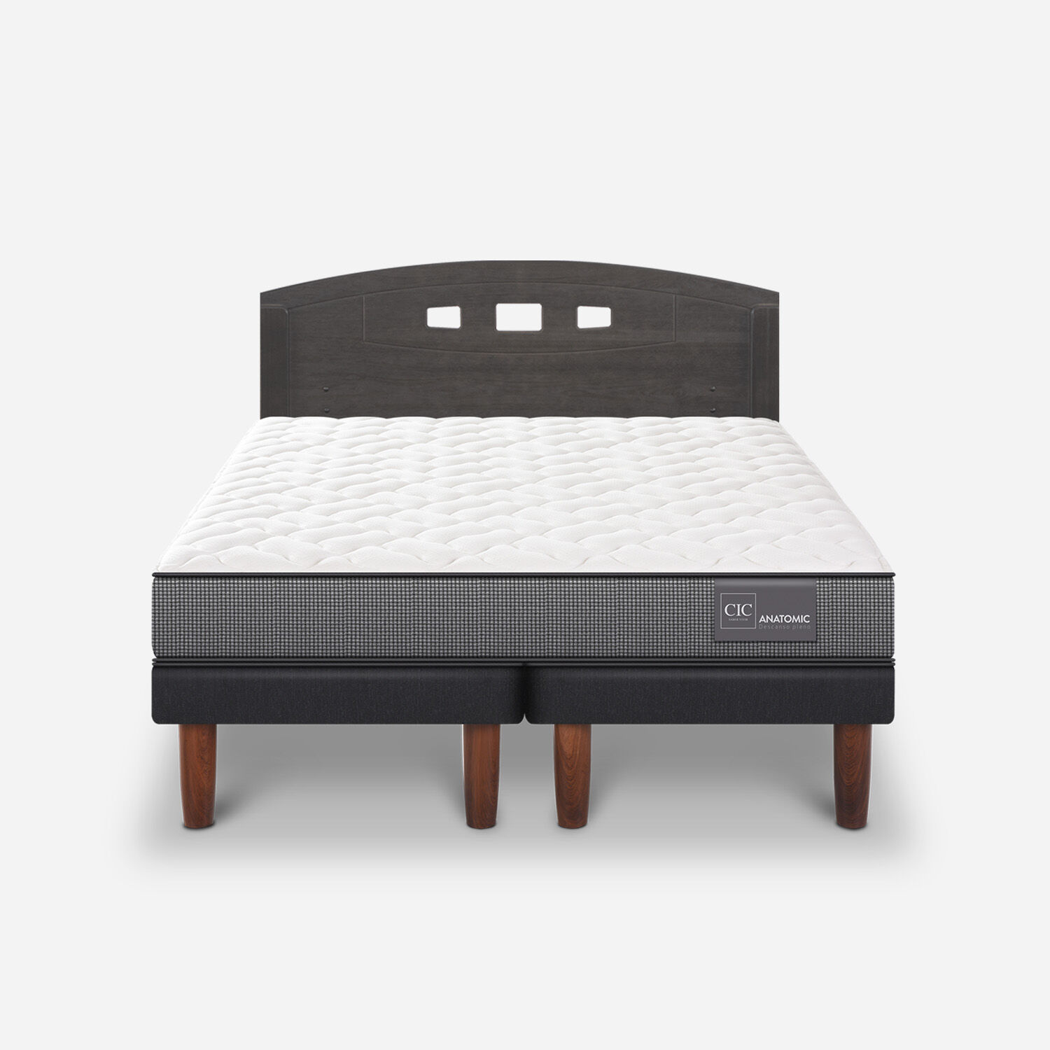 Cama Europea 2 Plazas Anatomic Base Dividida + Respaldo Gales Gris