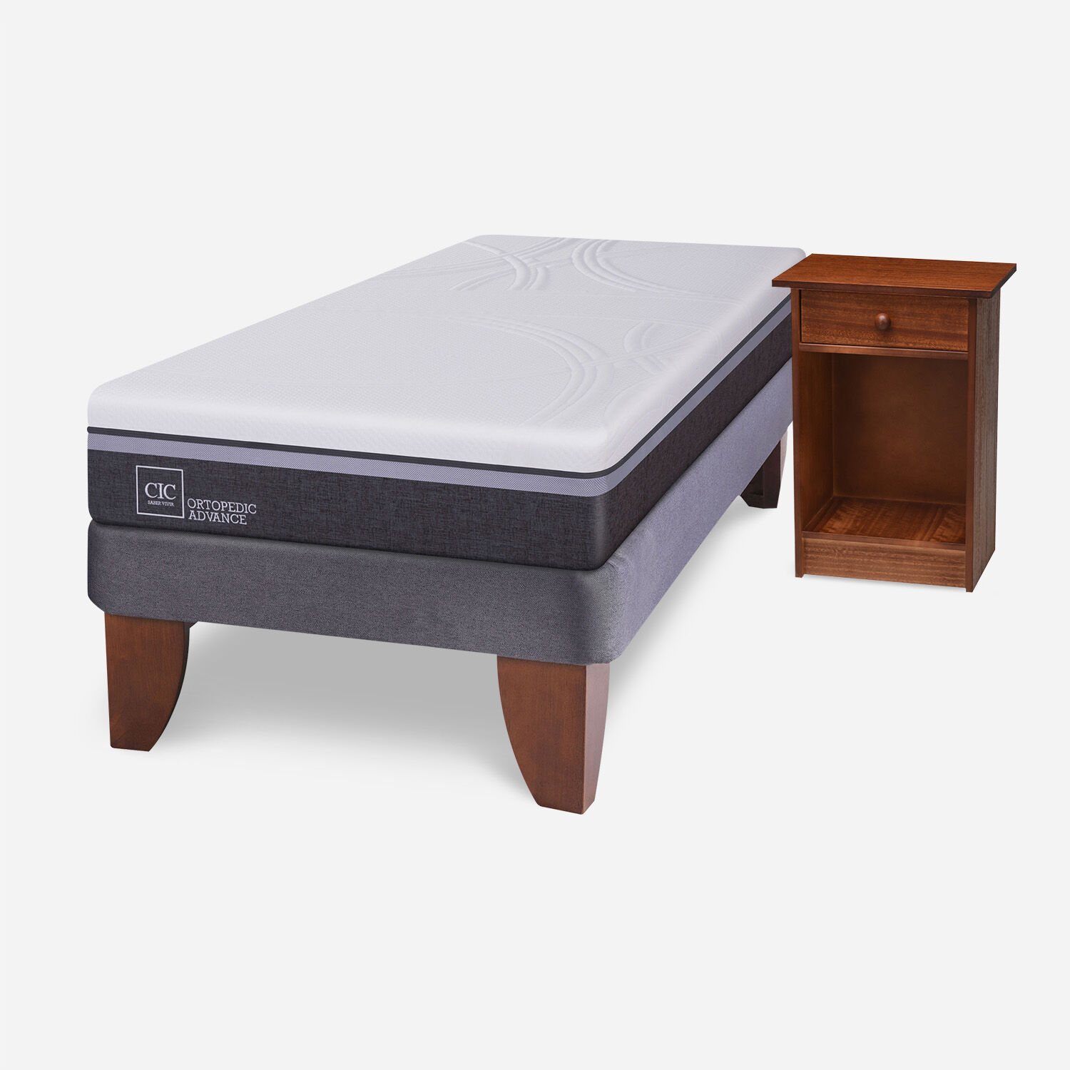 Cama Europea 1,5 Plazas Ortopedic Advance + Velador New Villarrica