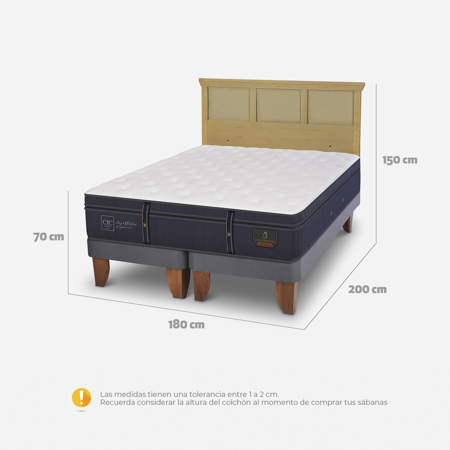 Cama Europea King Grand Premium + Respaldo Torino Mostaza