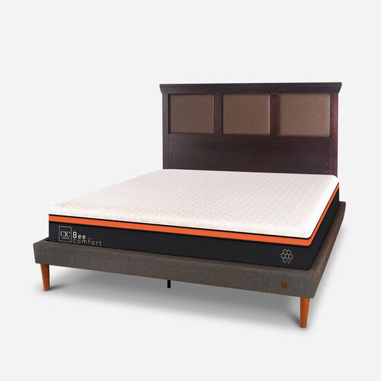 Cama Europea Curve 2 Plazas Bee Comfort + Respaldo New Torino Choc