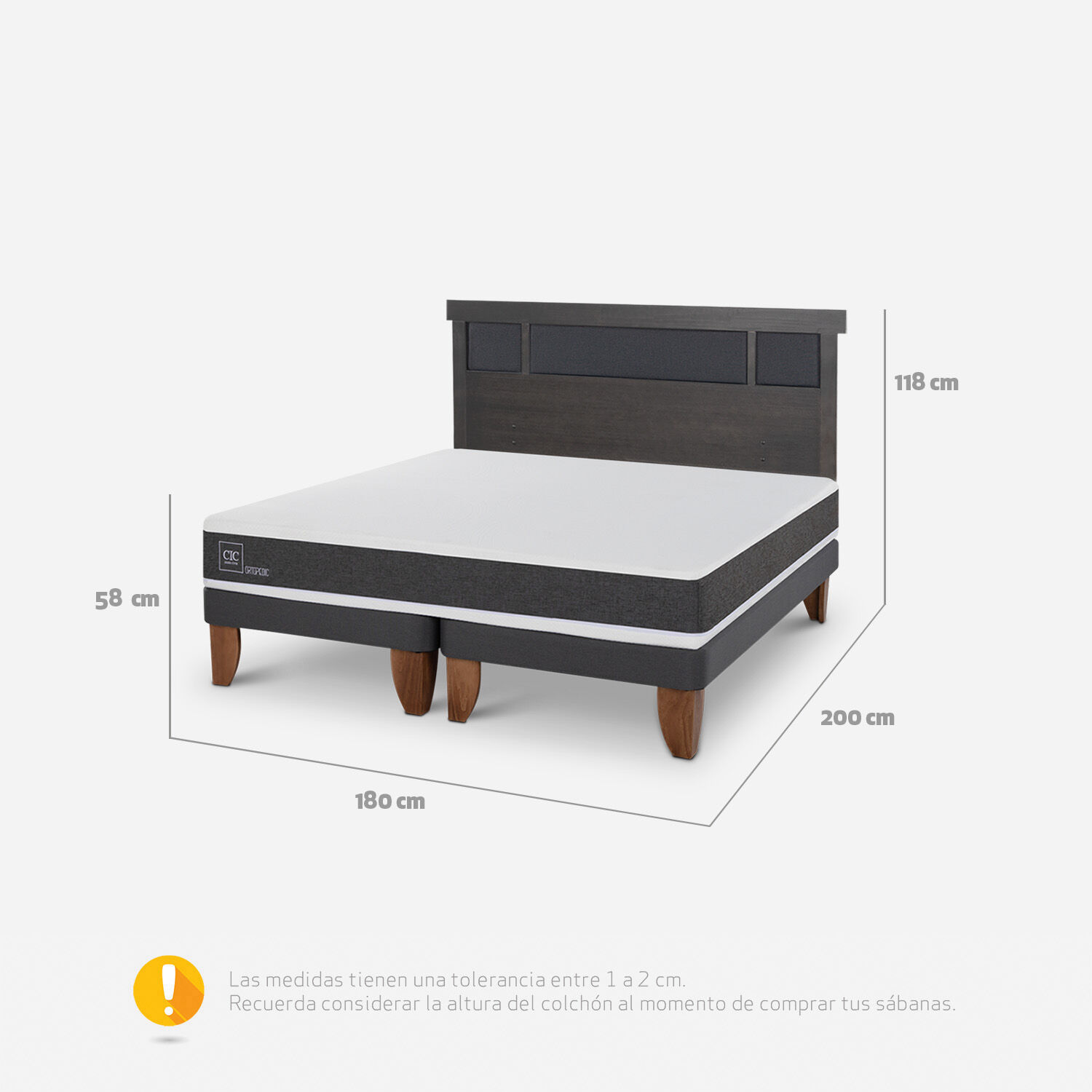 Cama Europea King Ortopedic + Respaldo Dubl&iacute;n Gris